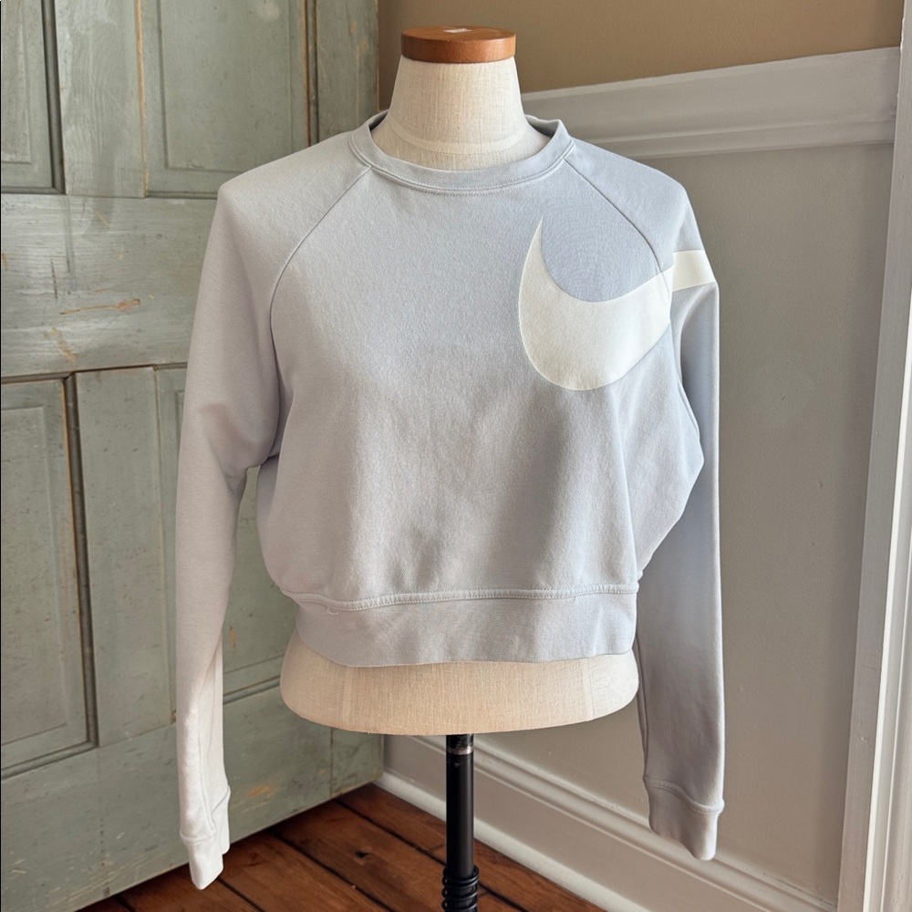 NIKE Sweatshirt Womens Size XS Blue Dri Fit Cropped‎ Sleeve Y2K 90s White Swoosh